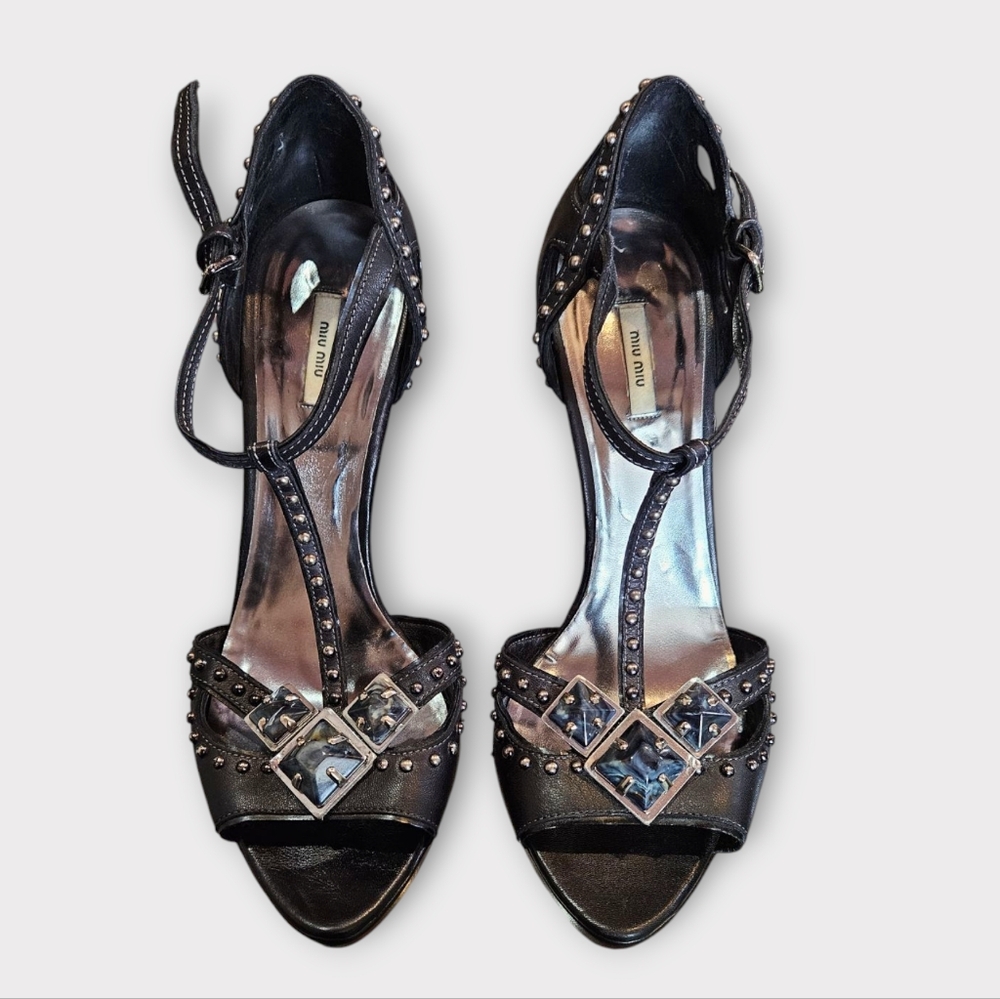 Miu Miu Black Studded Heels - Picture 2 of 11